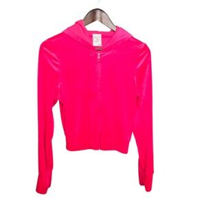Aerie OFFLINE Velour Full Zip Hoodie Cropped Hot Pink Comfy Athleisure M